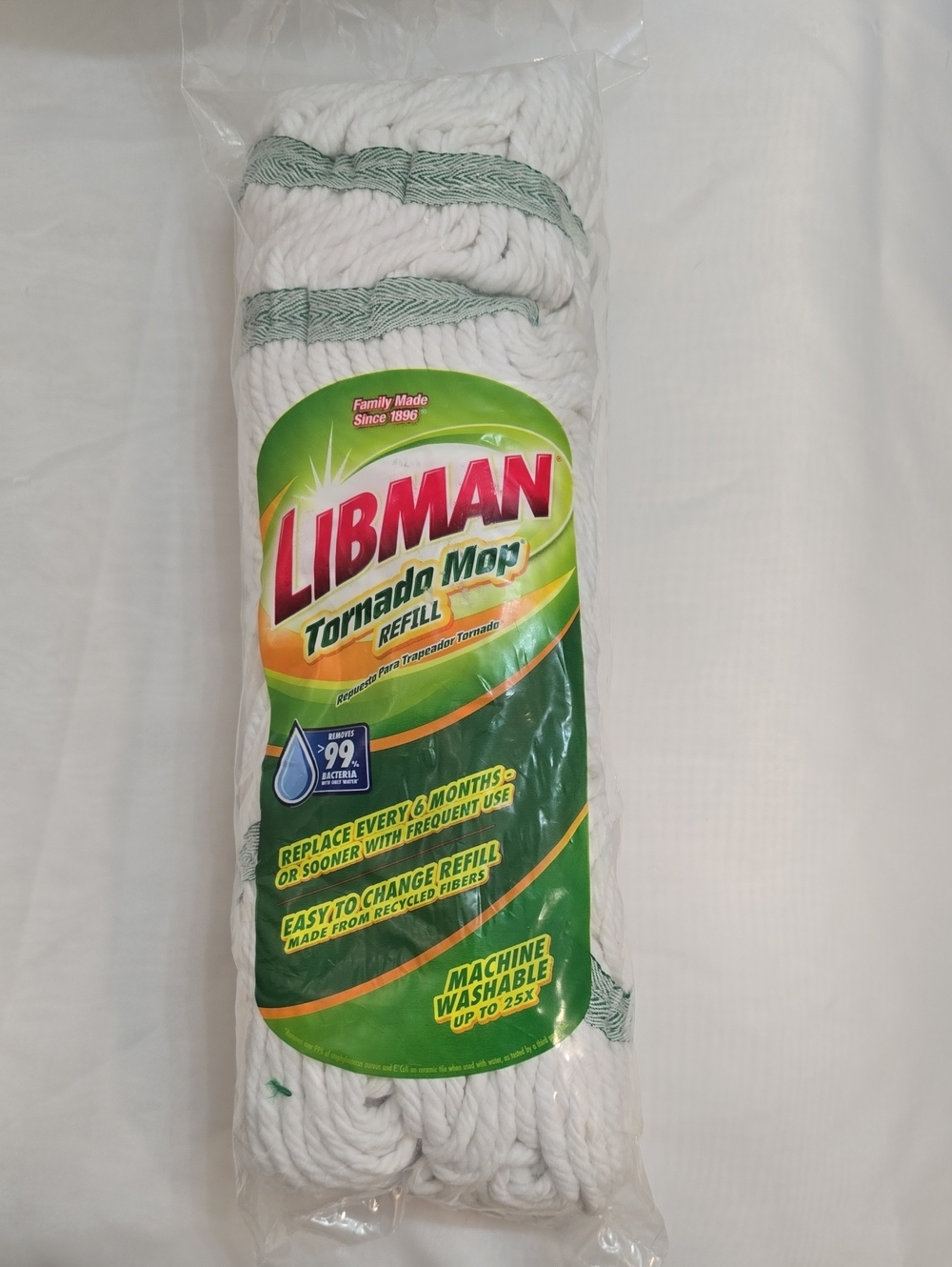 LIBMAN Tornado Mop Refill - White - Heavy-Duty Replacement Head